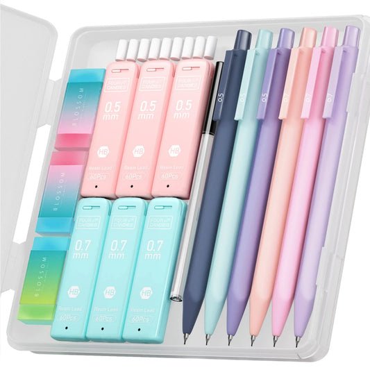 Cute Mechanical Pencils, 6PCS Pastel Mechanical Pencils in 0.5Mm & 0.7Mm, with 360PCS Pencil Leads, 3PCS Erasers and 9PCS Refills, Aesthetic Mechanical Pencil Set for Drawing & Writing