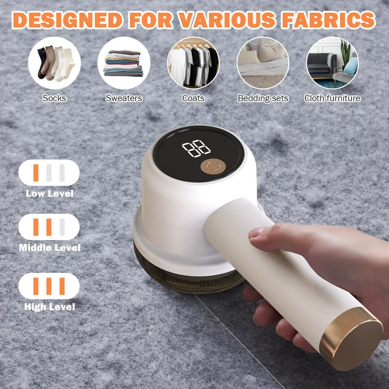 Rechargeable Fabric Shaver with 2 Replaceable Stainless Steel 6-Leaf Blades(1 Free Extra Included) | Lint Remover with 3-Speed Settings & LED Display - Efficient Sweater and Lint Shaver for Clothes, Removing Fuzz, Lint Balls, Pills.Christmas Gift