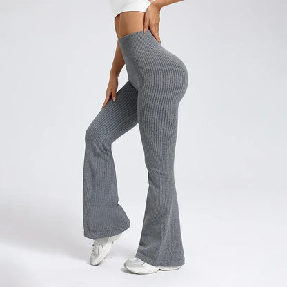 Seamless High Waist Yoga Flared Pants Textured Ribbed Design Tummy Control Fitness Workout Stretchy Bootcut Leggings Comfort